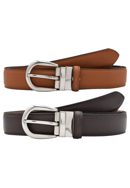 -50% SALE! Leslii Wende-Gürtel Narbung Aus Kalbsnappaleder In Cognac Braun