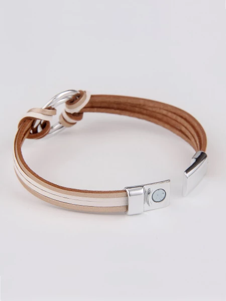 -50% SALELeslii Damen-Armband Silber-Ringe Lederlook-Armband Modeschmuck Beige Weiß