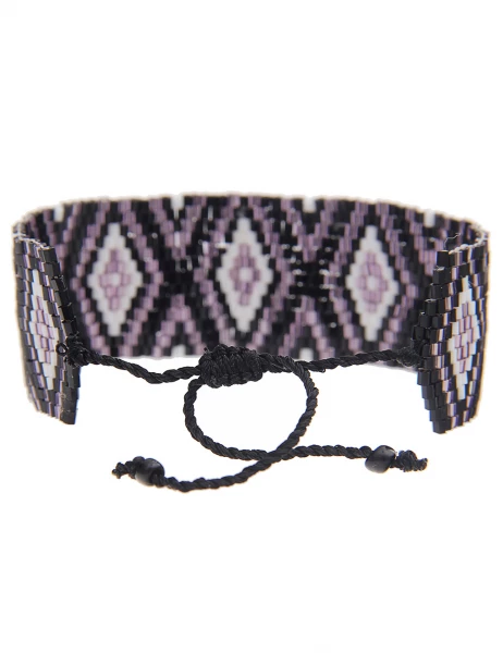 -70% SALE Leslii Armband Web-Muster Raute In Schwarz Lila