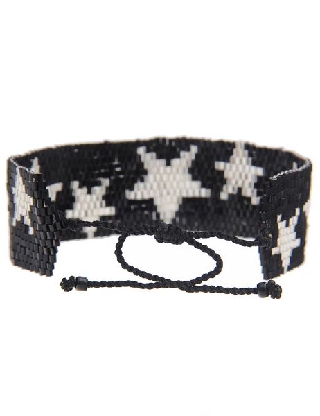 -70% SALE Leslii Armband Web-Muster Sterne In Schwarz Silber