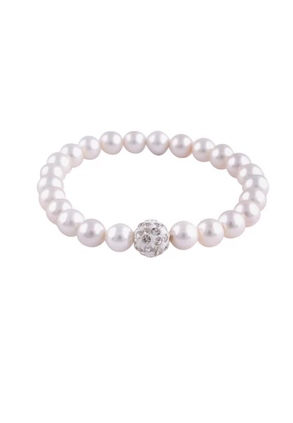 Leslii Armband Glitzer Perlen-Armband Muschelkern-Perlen Strass-Kugel dehnbar Weiß