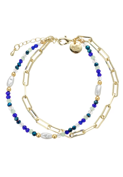 Leslii Armband Layering Kristallsteine Blau Petrol Gold