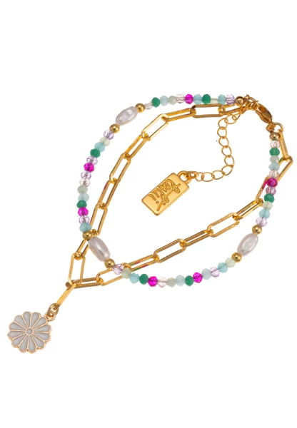 Leslii Armband Layering Kristallsteine Pink Grün