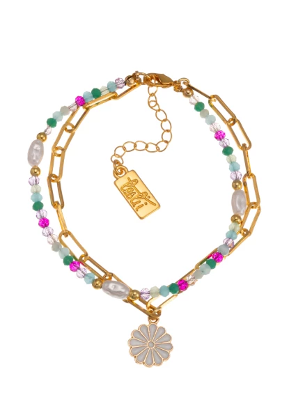 Leslii Armband Layering Kristallsteine Pink Grün