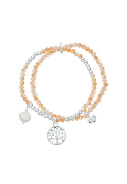 Leslii Armband Lebensbaum Glasperlen Braun Beige