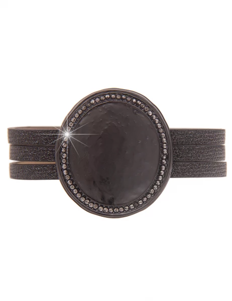 Leslii Armband Statement Glitzer Scheibe in Schwarz Weiß