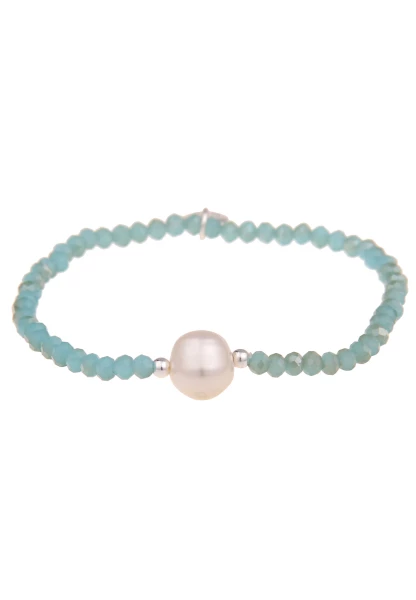 Leslii Damen-Armband Jenna Blaue Glas-Perlen Weißes Perlen-Armband Modeschmuck Blau Weiß