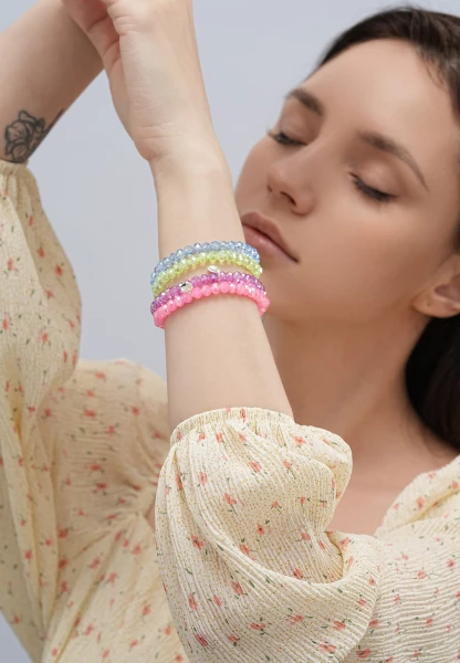 Leslii Damen-Armband Kate Kristall Glasperlen Dehnbar Grün