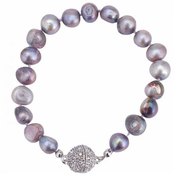 Leslii Damen-Armband Natur Perlen-Armband Bling Süßwasser-Zuchtperlen Magnet-Schließe Grau