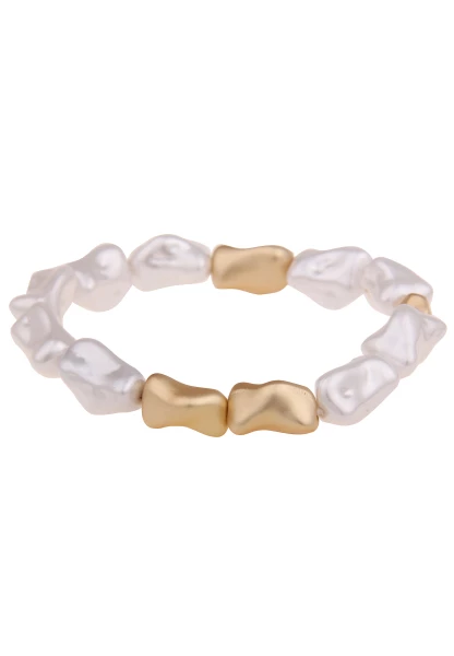 Leslii Damen-Armband Nina Perlen-Armband Glieder-Armband Modeschmuck-Armband Gold Weiß