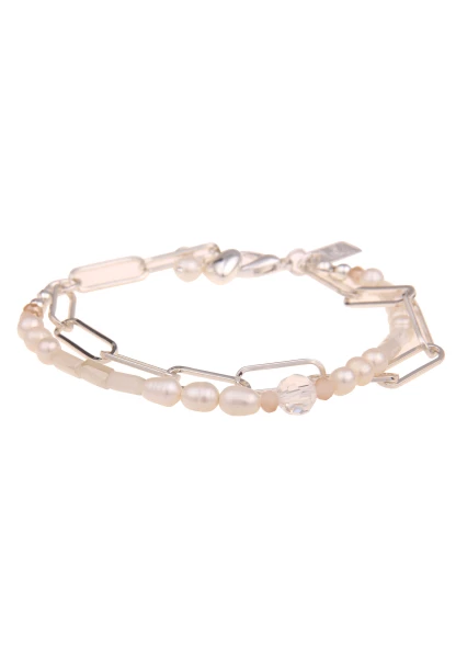 Leslii Damen-Armband Statement Süßwasser-Zuchtperlen Glieder-Armband Modeschmuck Silber Weiß