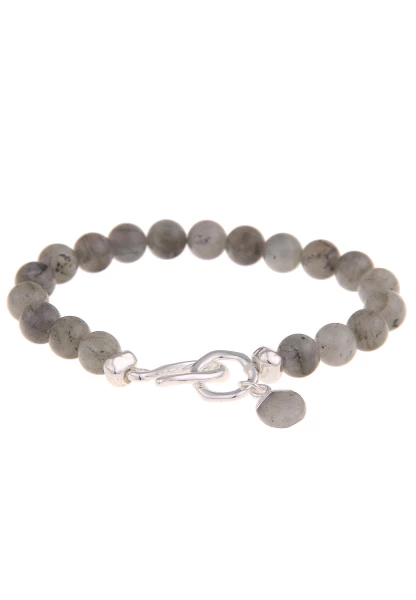Leslii Damen-Armband Stein-Kugeln Grauer Stein-Schmuck Naturstein Modeschmuck Grau Silber