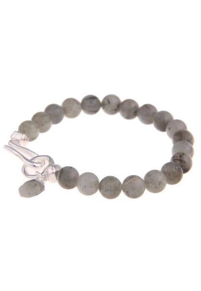 Leslii Damen-Armband Stein-Kugeln Grauer Stein-Schmuck Naturstein Modeschmuck Grau Silber