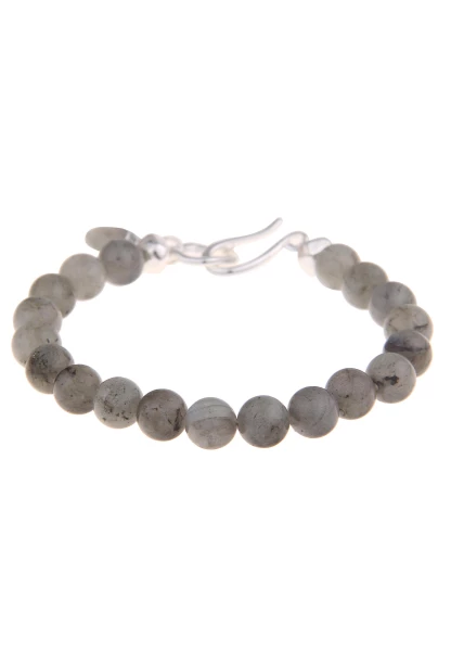 Leslii Damen-Armband Stein-Kugeln Grauer Stein-Schmuck Naturstein Modeschmuck Grau Silber