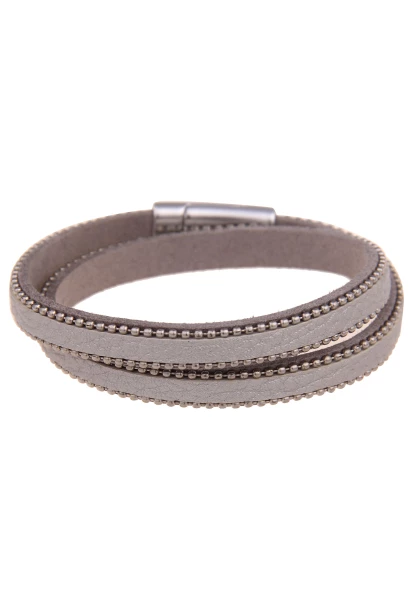 Leslii Damen-Armband Wickel-Armband Kugeln Modeschmuck-Armband Leder-Look In Grau Silber
