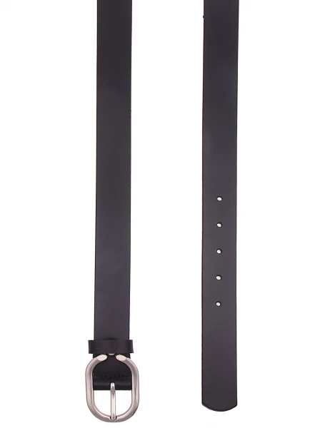 Leslii Damen-Gürtel Basic Echter Leder-Gürtel Glanz Oval Schwarzer Gürtel Silber Schwarz