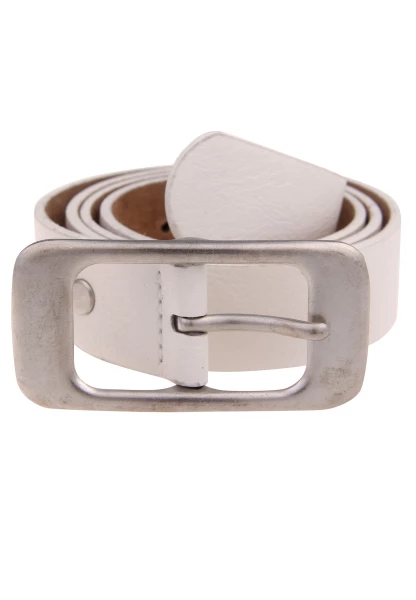 Leslii Damen-Gürtel Basic Statement-Schnalle weißer Gürtel Breite 3cm Uni Weiß Silber
