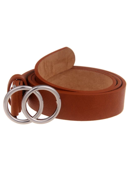 Leslii Damen-Gürtel Classic-Gürtel Doppel Ring Brauner Gürtel Breite 3cm Steck-Schließe Cognac Braun