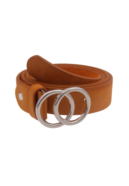 Leslii Damen-Gürtel Doppel-Ring brauner Gürtel Steck-Schließe Classic Breite 3cm Braun Silber