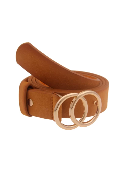 Leslii Damen-Gürtel Doppel-Ring hellbrauner Gürtel Steck-Schließe Classic Braun Gold