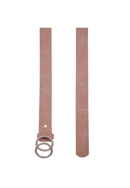 Leslii Damen-Gürtel Doppel-Ring Rosafarbener Gürtel Steck-Schließe Classic Rosa Silber