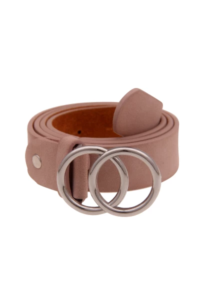 Leslii Damen-Gürtel Doppel-Ring rosafarbener Gürtel Steck-Schließe Classic Rosa Silber
