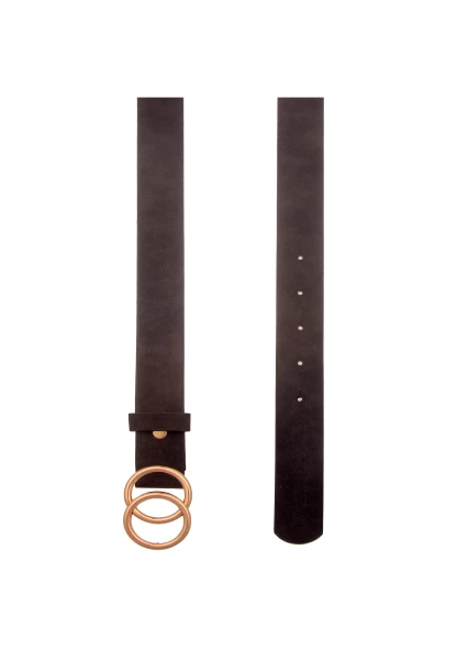 Leslii Damen-Gürtel Doppel-Ring Schwarzer Gürtel Classic Schwarz Gold