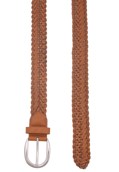 Leslii Damen-Gürtel Flecht-Gürtel Geflochtener Gürtel Breite 3,5cm Brauner Gürtel Camel Braun Silber