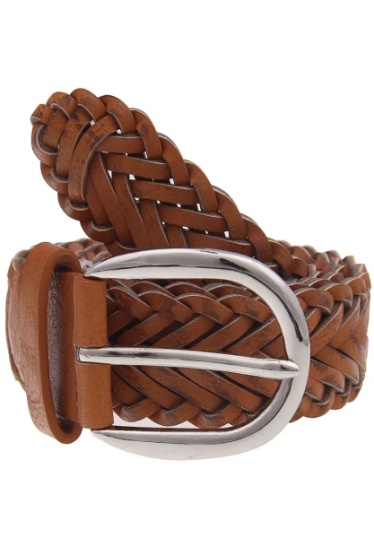 Leslii Damen-Gürtel Flecht-Gürtel geflochtener Gürtel Breite 3,5cm brauner Gürtel Camel Braun Silber