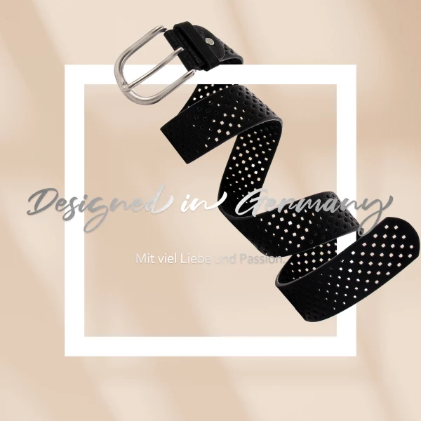Leslii Damen-Gürtel Square Metallic-Gürtel Loch-Muster Schwarzer Gürtel Breite 3,5cm Schwarz Silber
