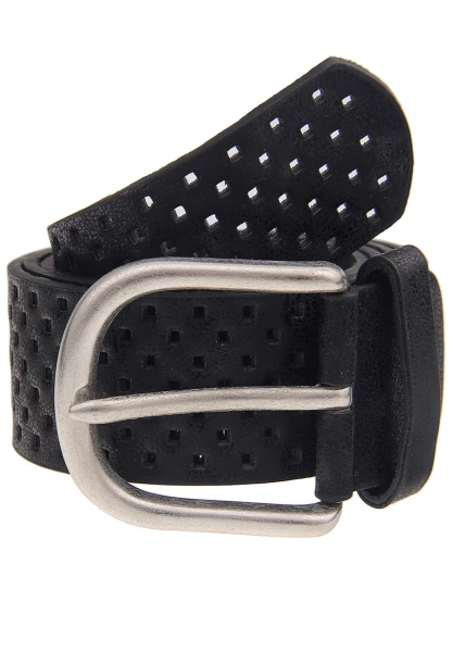 Leslii Damen-Gürtel Square Metallic-Gürtel Loch-Muster schwarzer Gürtel Breite 3,5cm Schwarz Silber