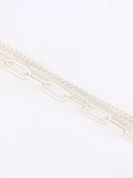 Leslii Damen Kette 3-fach Layering Gliederkette Silber Länge 46cm