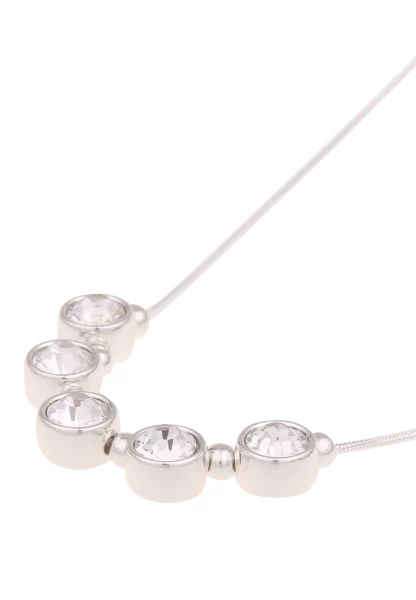 Leslii Damen-Kette Annette Glitzer Glas-Anhänger Kurze Modeschmuck-Kette Collier Silber Weiß