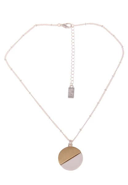 Leslii Damen-Kette Bicolor Kurzes Collier Mattierter Anhänger Silber Gold