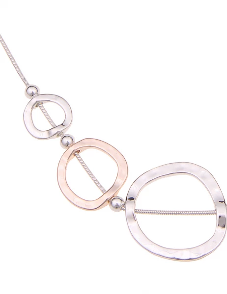 Leslii Damen-Kette Bicolor Ring-Anhänger Collier Kurze Halskette Modeschmuck-Kette Silber Rosé