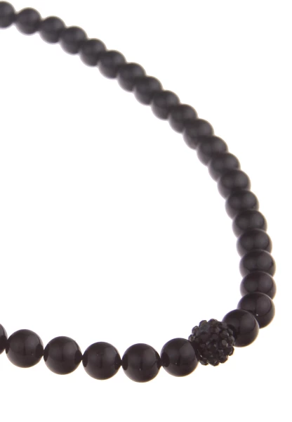 Leslii Damen-Kette Cindy Schwarze Perlen-Kette Kunst-Perlen Strass Collier Modeschmuck Schwarz