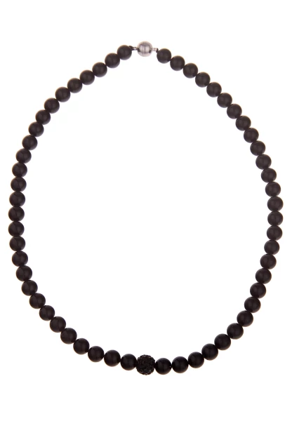 Leslii Damen-Kette Cindy schwarze Perlen-Kette Kunst-Perlen Strass Collier Modeschmuck Schwarz