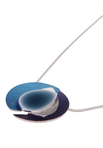 Leslii Damen-Kette Collier Runder Anhänger Blaue Modeschmuck-Kette Kurze Halskette Silber Blau