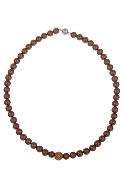 Leslii Damen-Kette Daniela Perlen-Collier Perlen-Kette Strass Braune Perlen Modeschmuck-Kette Braun