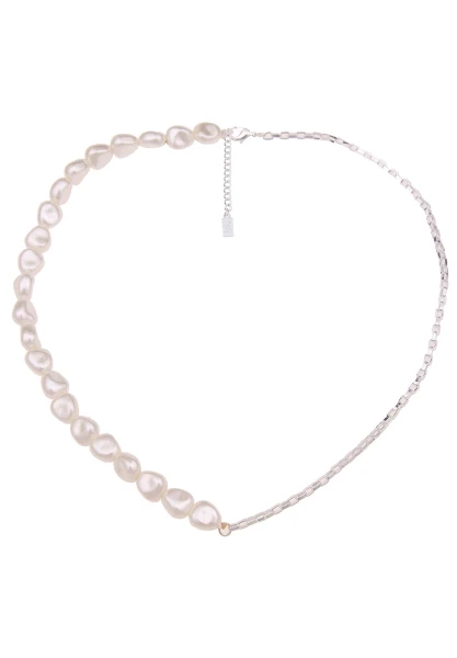 Leslii Damen-Kette Doreen Glieder-Kette Perlen kurze Halskette Modeschmuck-Kette Collier Silber Weiß