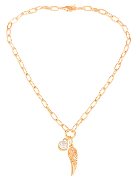 Leslii Damen-Kette Engelsflügel Strass Glieder-Kette goldene Modeschmuck-Kette Flügel Gold