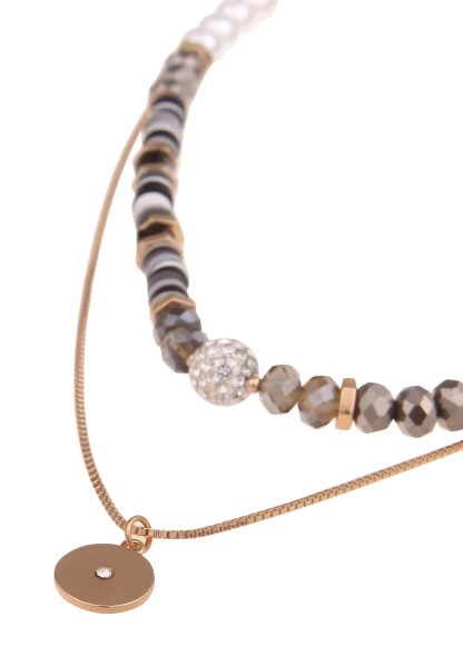 Leslii Damen-Kette Esther Statement Layering-Kette Perlen Glasperlen-Kette Modeschmuck Gold Weiß