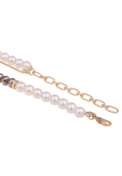 Leslii Damen-Kette Esther Statement Layering-Kette Perlen Glasperlen-Kette Modeschmuck Gold Weiß