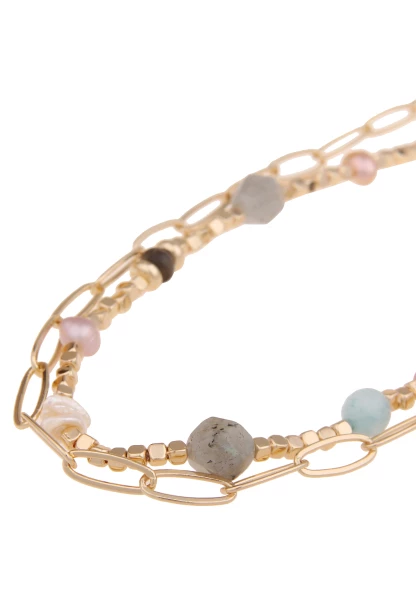 Leslii Damen-Kette Eva Statement Echte Perlen Glieder-Kette Natursteine Modeschmuck-Kette Gold Multi