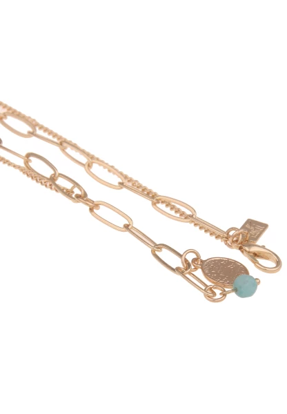 Leslii Damen-Kette Eva Statement Echte Perlen Glieder-Kette Natursteine Modeschmuck-Kette Gold Multi