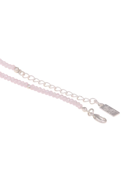 Leslii Damen-Kette Flower Blumen-Anhänger Glas-Perlen Weiße Perle Lange Modeschmuck-Kette Rosa