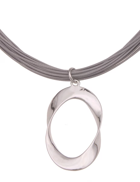 Leslii Damen-Kette Glanz Oval Stoff-Bänder Statement-Kette Graue Modeschmuck-Kette Silber Grau