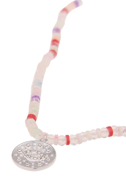 Leslii Damen-Kette Glasperlen Münz-Anhänger Bunte Halskette Kurze Modeschmuck-Kette Silber Bunt