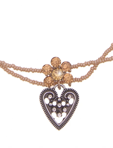 Leslii Damen-Kette Glitzer Blüte Herz-Anhänger Kurze Halskette Oktoberfest Dirndl-Kette In Beige