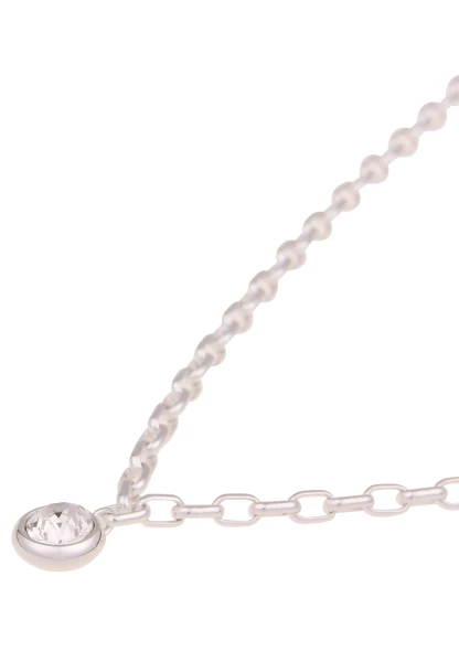 Leslii Damen-Kette Glitzer Collier Glas-Anhänger Kurze Modeschmuck-Kette Glasstein Silber Weiß